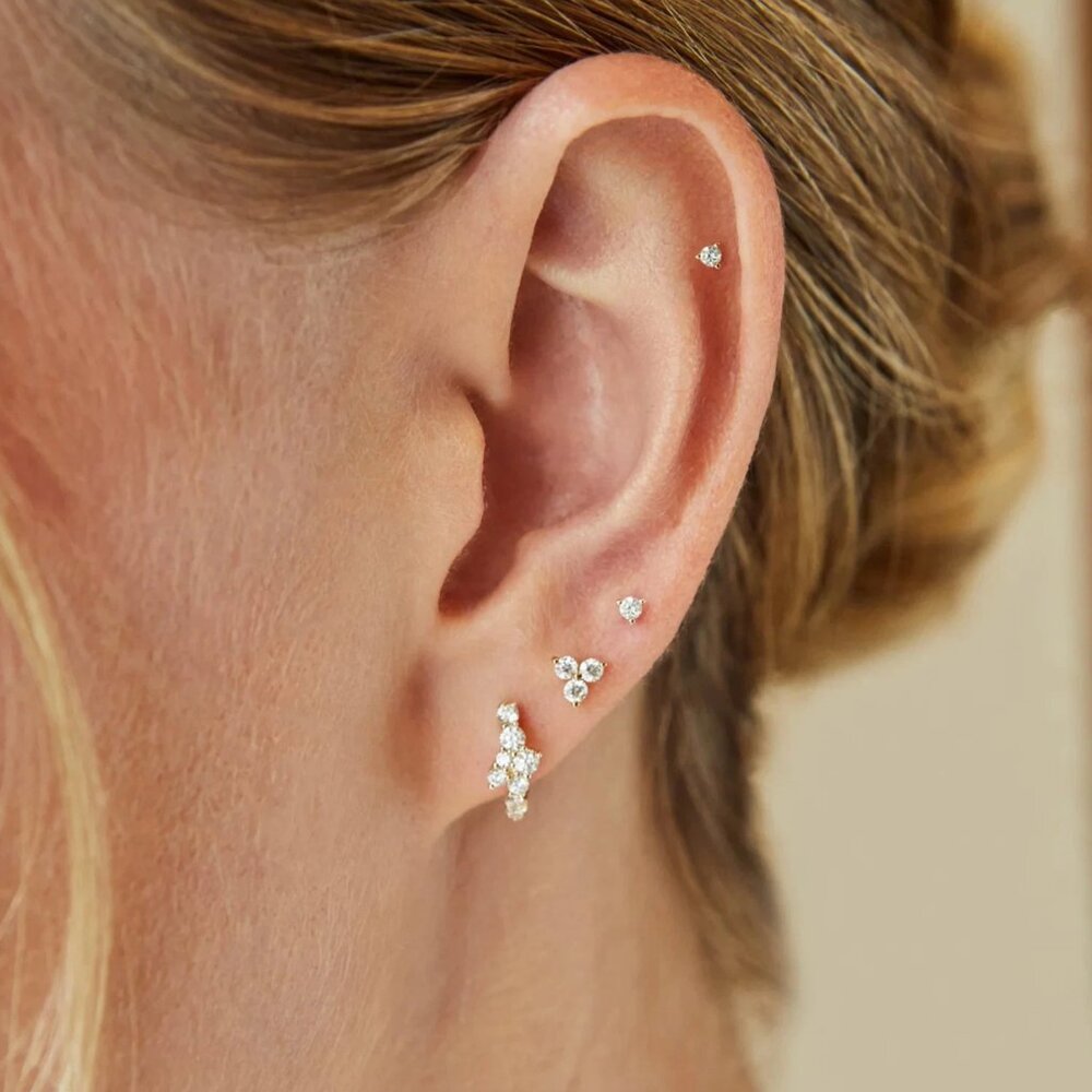 .07 ctw 14K White Gold "Baby" Solitaire Diamond Stud Earrings Pair EF Collection - Picture 4 of 5